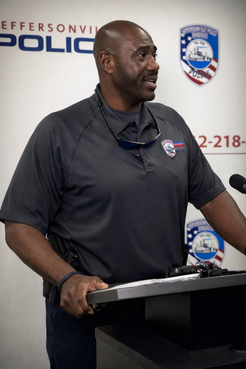 Kenny Kavanaugh at the podium, Jeffersonville Police Department